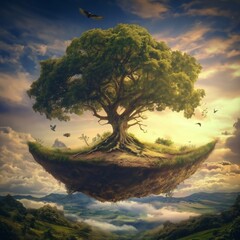 a beautiful landscape with a tree