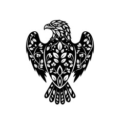 Obraz premium Black and White Eagle with Floral Pattern Design.