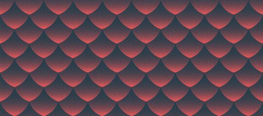 Premium vector abstract wide panoramic background with luxury red halftone scales in modern squama design. Stylish grainy dotted texture trendy digital art wallpaper for high-quality creative projects