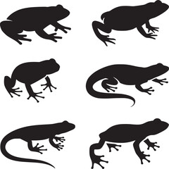 Vector art of collection of frog silhouettes isolated on white background for design and decoration purposes