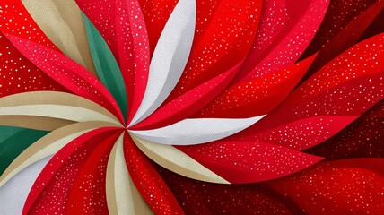 Fototapeta premium Swirling red white and gold petals with subtle white speckles creating a vibrant floral abstract pattern