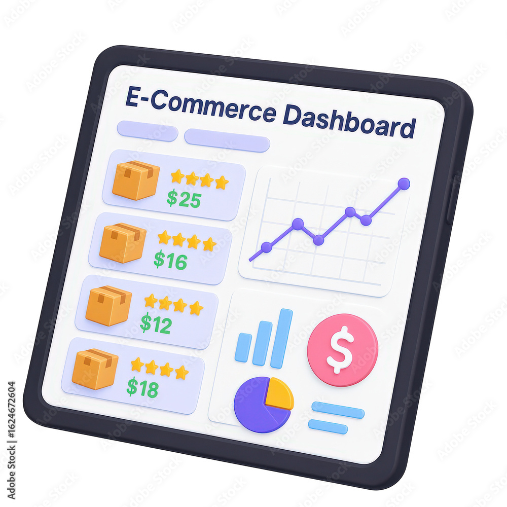Aufkleber merchandise rate strategy effect concept. e-commerce dashboard illustration with graphs and data.