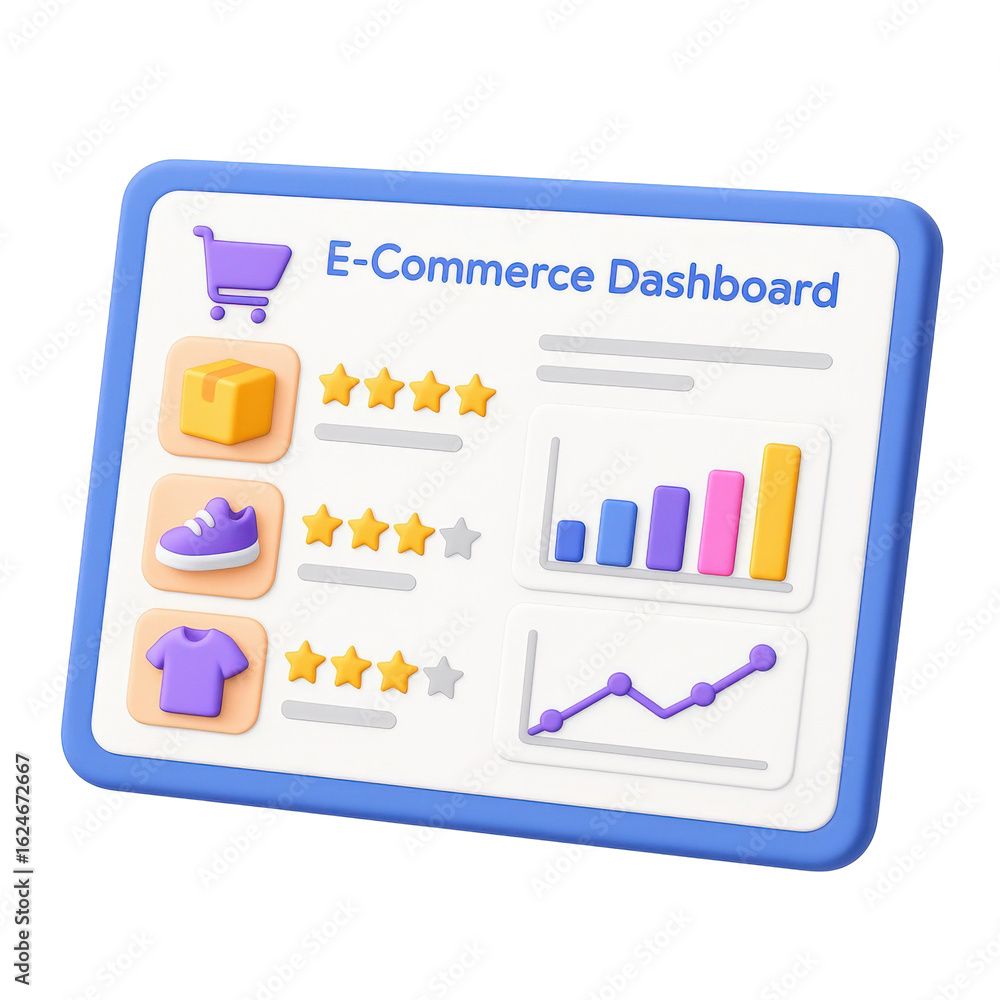 Aufkleber merchandise rate strategy effect concept. e-commerce dashboard interface with graphs and product rat