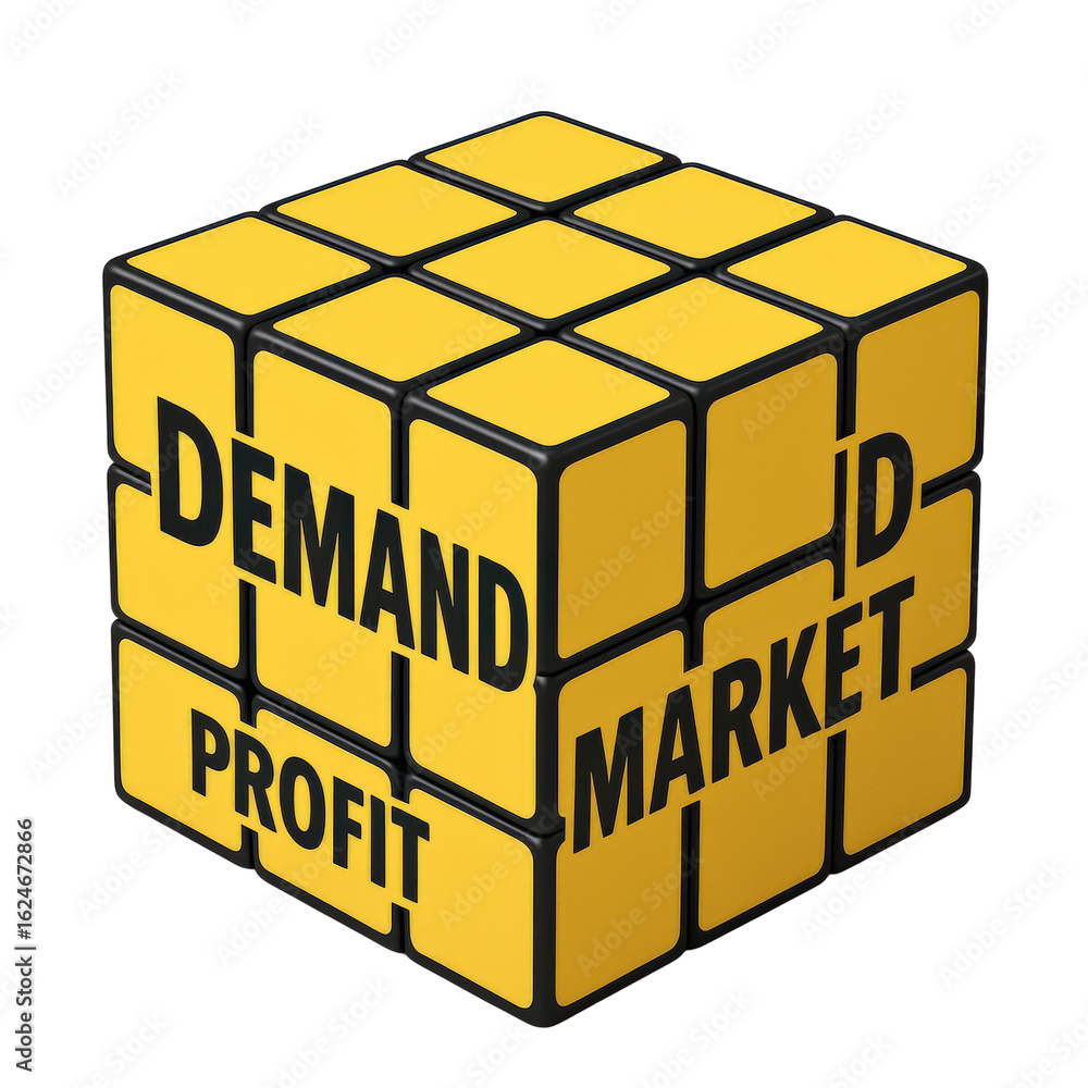 Aufkleber merchandise rate strategy effect concept. 3d cube featuring keywords related to business concepts.