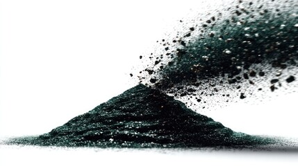 Exploding black powder pile against white