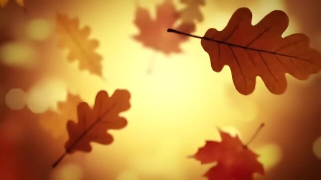 Falling autumn leaves with warm golden light background representing seasonal change and nature beauty