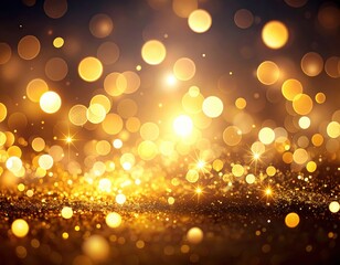 Glowing bokeh effect with a bright light source and shining gold particles, creating a sparkling and magical atmosphere