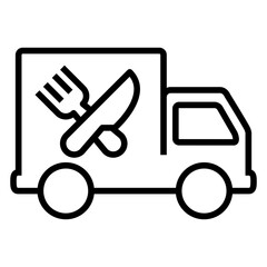 Logo Food truck. Comida rápida. Icono con vehículo con tenedor y cuchillo cruzados con líneas 