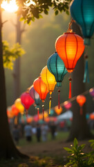 Obraz premium Festival Atmosphere: Colorful Lanterns at Sunset