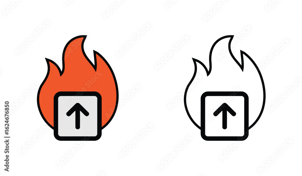 Poster burning upload icons ignite digital transfers with fiery passion conveying dynamic online exchanges