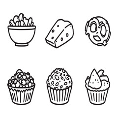 Minimalist snack food icons outline style vector set.eps