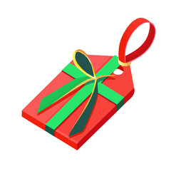 An illustration flat 2D icon Christmas gift tag with green ribbon set illustration, vector clipart isolated on a transparent background — clean animation-style design, created by me, simple design