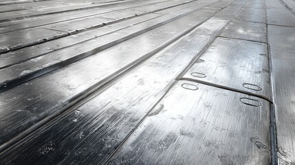 Seamless sci-fi metal panel PBR texture with brushed aluminum surface and realistic scratches and wear details, 4K HD resolution, suitable for game design, industrial concepts or futuristic UI.