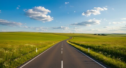 Naklejka premium Scenery of grassland road extending into the distance