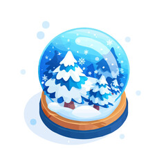 An illustration flat 2D icon Christmas snow globe with tree isometric illustration, vector clipart isolated on a transparent background — clean animation-style design, created by me, Cute design