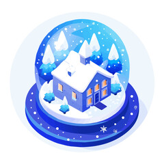 Simple An illustration flat 2D icon Christmas snow globe isometric illustration, vector clipart isolated on a transparent background — clean animation-style design, created by me, Cute design