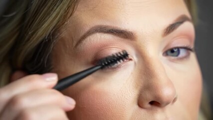 Close-up of Woman Applying Mascara with Spoolie Brush