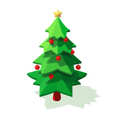 An illustration flat 2D icon Christmas tree and ornament in isometric view set illustration, isolated on a transparent background — clean animation-style design, created by me, Cute design vectorized