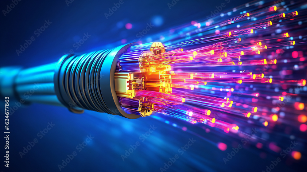Aufkleber 3d rendering of fiber optic cables. an abstract image features dynamic energy waves.