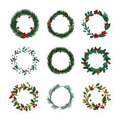Illustration flat 2D icon Christmas wreath with set isometric view illustration, vector clipart isolated on a transparent background — clean animation-style design, created by me, Cute design