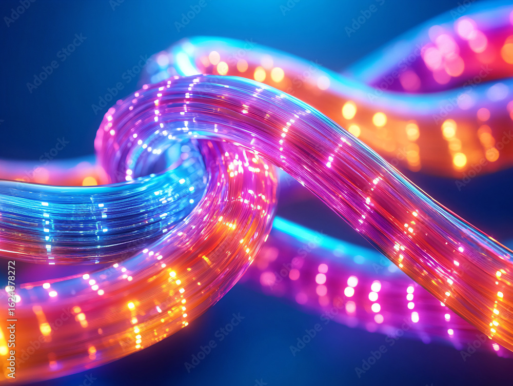 Poster 3d rendering of fiber optic cables. an abstract image features dynamic energy waves.