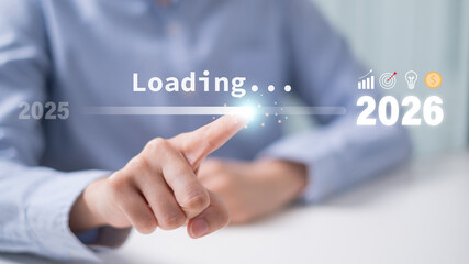 2025 to 2026 timeline loading progress bar transition to new year future forward vision management...
