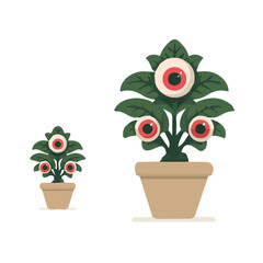 An illustration flat 2D icon creepy eyeball plant in pot set illustration, vector clipart isolated on a transparent background — clean animation-style design, created by me, EPS format, collection