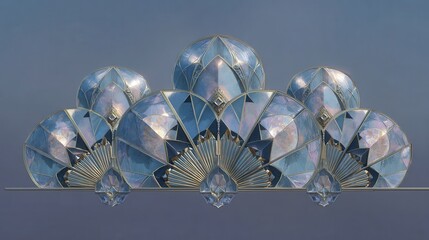 art deco fan shapes, mirrored panels, symmetry, stylized elegance, luxury patterning