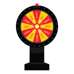 Wheel of fortune with pointer on jackpot win – casino jackpot spinning game icon