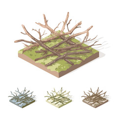 Obraz premium Christmas dry twigs and forest moss set in an isometric flat 2D style — transparent background, minimal clean look, cute cartoon vector illustration by me.