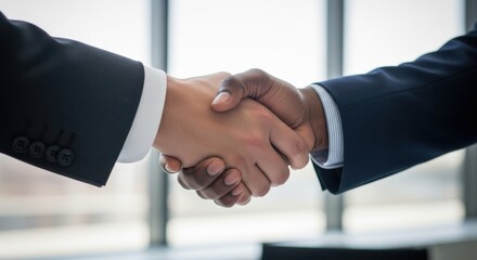Multicultural Businessmen  Shaking Hands in Modern Office with Natural Light