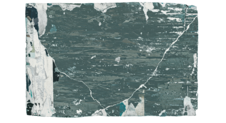 Abstract grunge background, high-contrast white and dark teal-grey textured areas, prominent horizontal and vertical distressed patterns resembling scraped paint or torn posters, isolated on white,