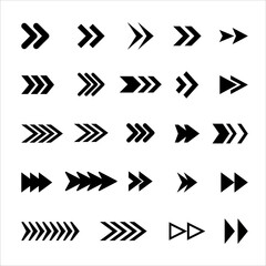 Bold Arrow Icon Set – Solid Directional Symbols for UI/UX and Infographics, Minimalist Black Arrow Vector Collection – Navigation and Interface Icons