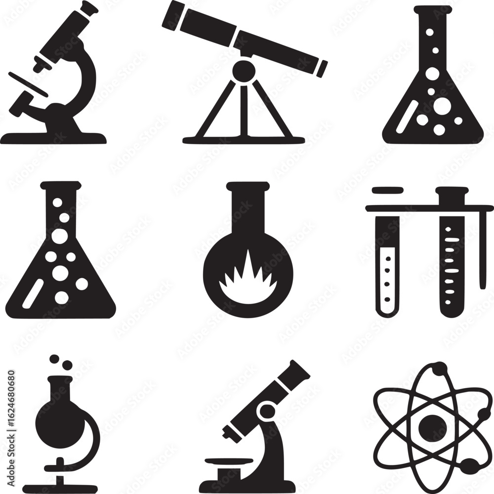 Poster vector art of set of science and laboratory icons isolated on white background representing scientif