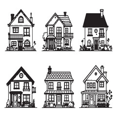 modern single family home line art vector drawing.eps
