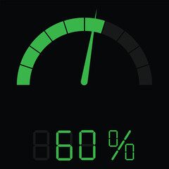 Speedometer gauge meter icon showing 60% for infographic use. Speed indicator, performance level, risk gauge and score progress scale.
