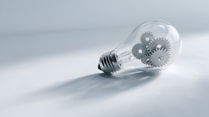 Clear Bulb with Gears Inside Mechanical Concept Innovation Idea Generation.