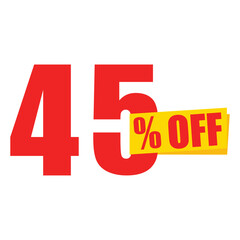 45% off discount sticker. Special offer price tag, sale banner, promotional label