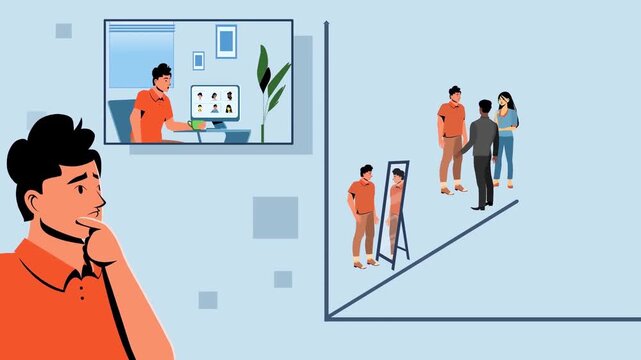 Office worker checking time and queue before entering &ndash; animated clip of corporate discipline and attendance process
