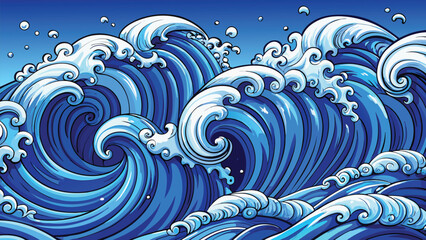 Abstract blue background with swirling ocean waves, a seamless vector illustration perfect for nature-inspired designs or summer wallpaper