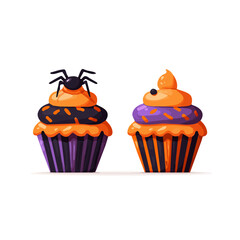 Mine Simple flat 2D icon Halloween cupcake with spider isolated on transparent background, vector, flat design, vector, animation design, simple flat 2D, minimalist design, clipart