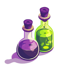 A Very Simple flat 2D icon of a Collection of Halloween potion bottle isolated on a transparent background, vector, flat design, animation design, vector, simple flat 2D icon, minimalist eps format