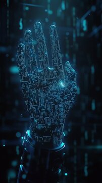 Digital Hand Reaching Upward Through Binary Code