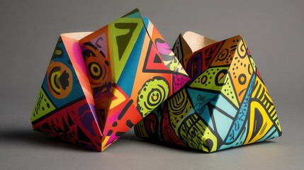 street food packaging made from recycled materials, vibrant eco graphics, folded design 