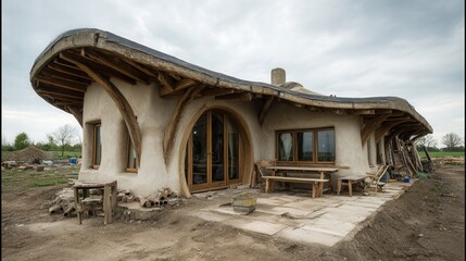 zero waste house made from clay and reclaimed timber, natural insulation, sustainable form 