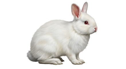 Obraz premium Fluffy White Rabbit with Bright Red Eyes Sitting Gracefully on a Transparent Background