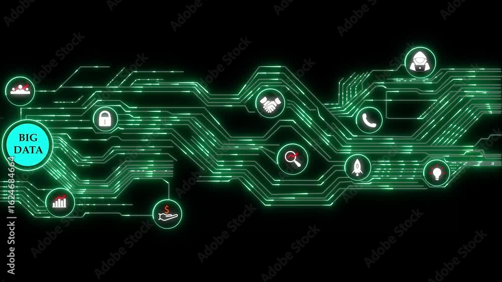 Aufkleber abstract big data network animation green circuit board technology innovation growth security. big d