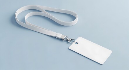 White lanyard with blank I D card on light blue background ID card identification