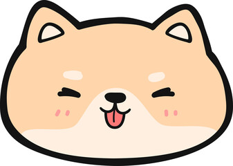 Cute shiba inu dog face cartoon illustration, Kawaii shiba happy face hand drawn cartoon doodle
