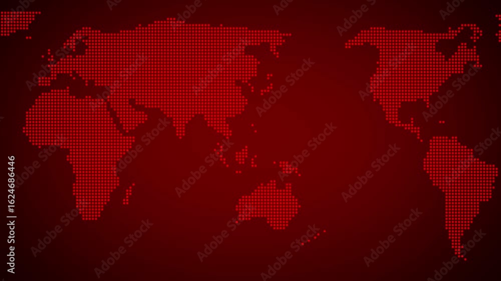 Poster Global Network Red Dot World Map Animation Broadcast Technology Digital Connection Internet. Global Network Dots Highlight Digital Connections. Technology Powers Worldwide Business Communication.